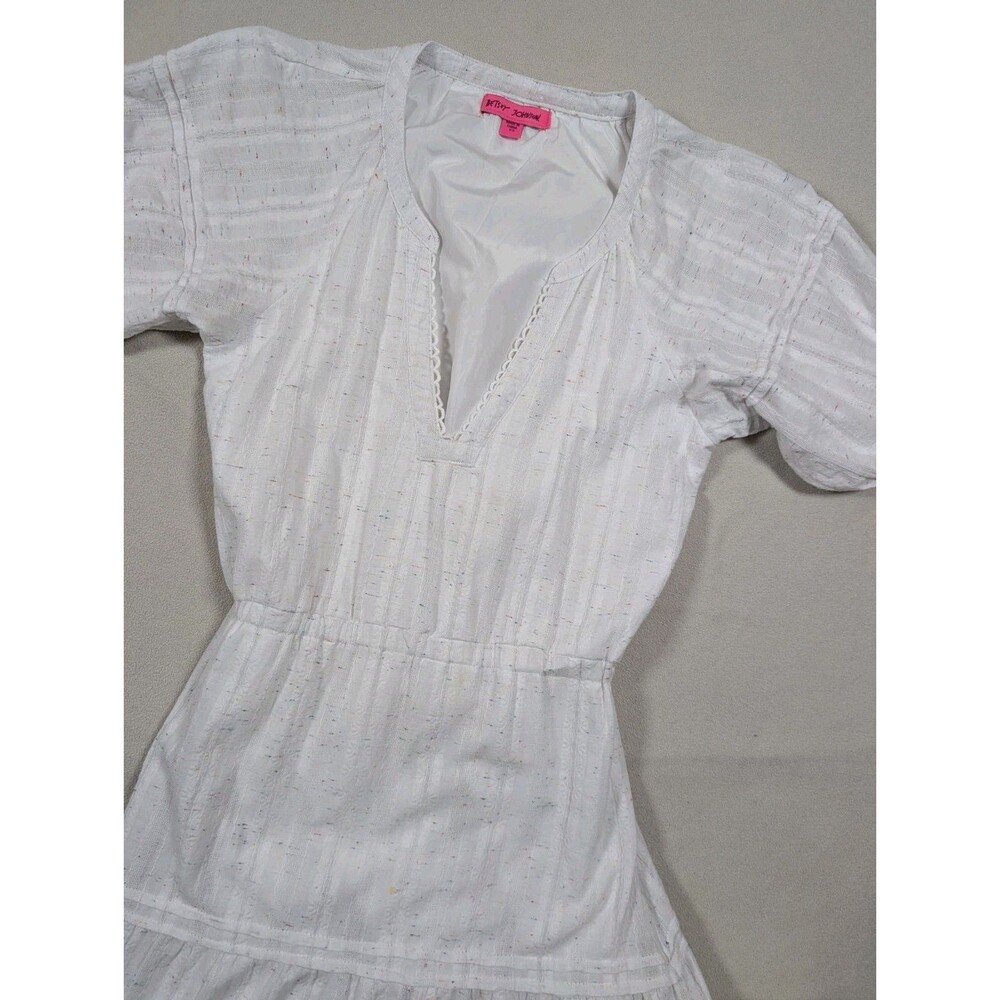 Betsey Johnson Speckled Ruffled Tiered Puff Sleeve Midi Peasant Dress Sz XS Boho